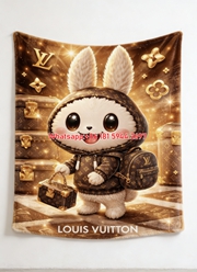 Gold Monogram Bunny Flannel Couch Blanket 380